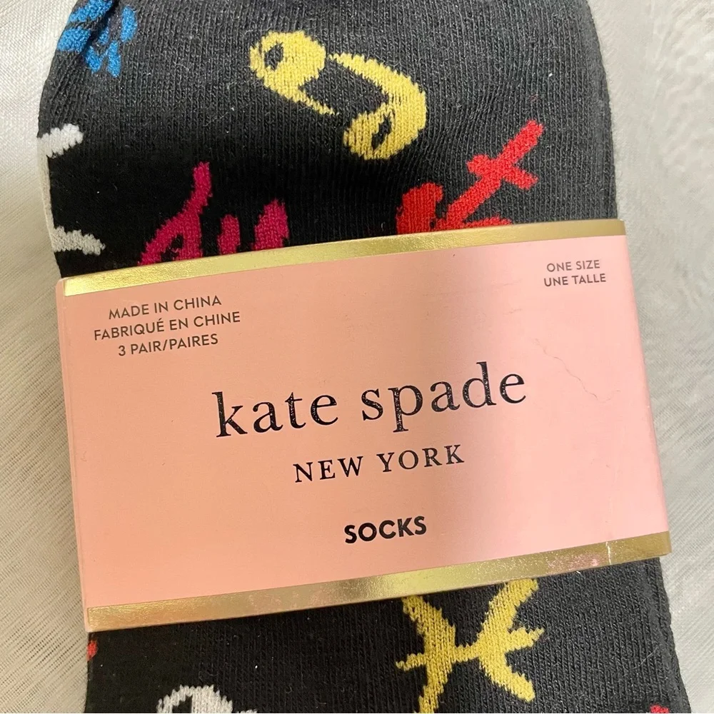 Kate Spade Multicolor Set of 3 Liner Socks, NWT